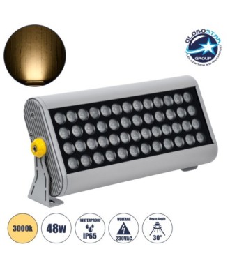 GLOBOSTAR® FLOODHENA 90640 Προβολέας Σποτ Wall Washer LED 48W 4320lm 30° AC 220-240V Αδιάβροχο IP65 Θερμό Λευκό 2700K - Bridgelux SMD Chip - Γκρι Ανθρακί - Μ39 x Π6 x Υ17cm - 3 Χρόνια Εγγύηση